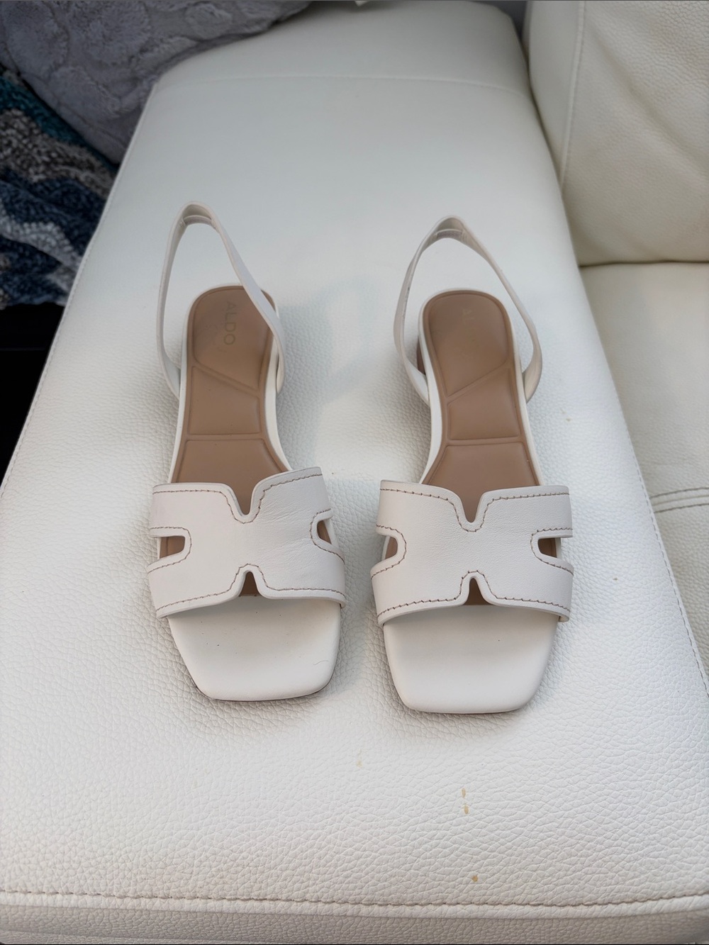 Aldo White Leather Cutout Slingback Sandals
